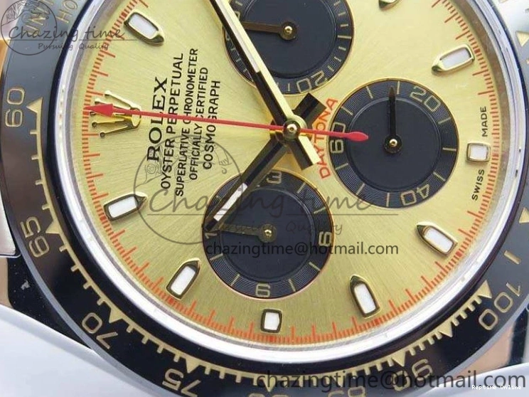 1230 FlexibleFit Daytona SS YG Ceramic Bezel JH Best Edition Gold Dial On SS YG Bracelet A 3528